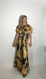 Vestito raso arancione con stampo nera Nimue