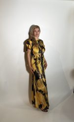 Vestito raso arancione con stampo nera Nimue