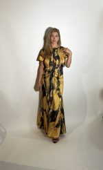 Vestito raso arancione con stampo nera Nimue